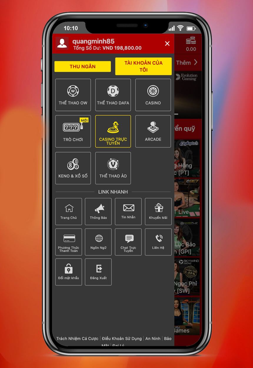 Truy cập trang web Dafabet chọn mục casino trực tuyến để tham gia